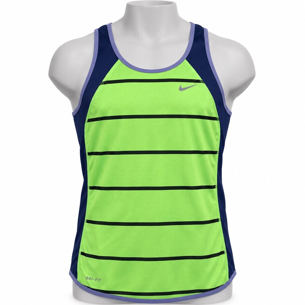 Nike Dri-FIT Racerback Tank Top Lime Green Black Striped Navy Blue Small